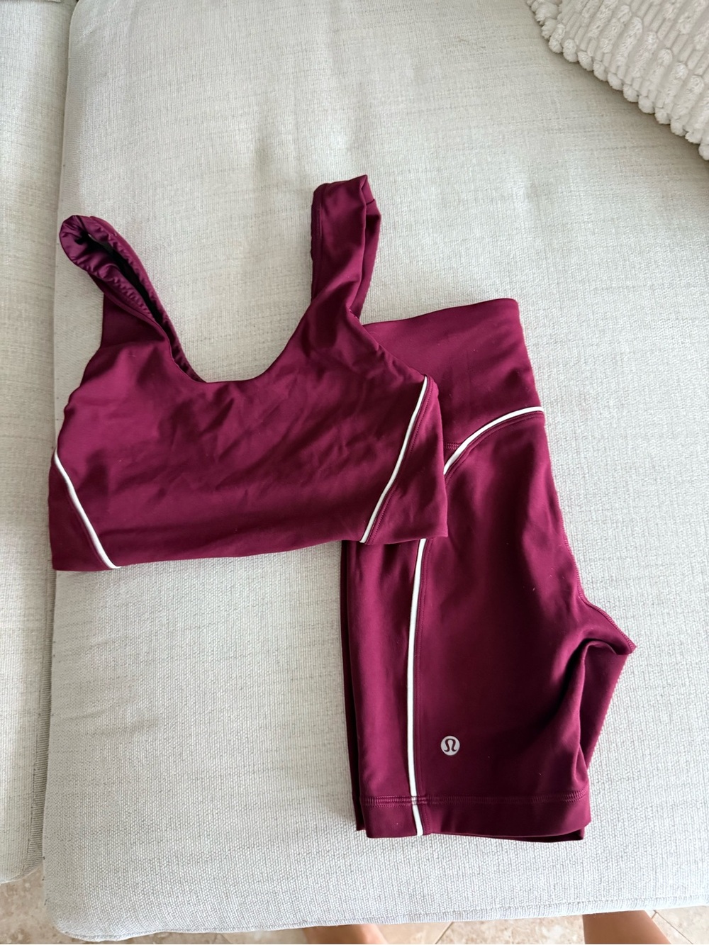 lululemon Wunder Train with piping Burgundy Sports Bra and Shorts Set
